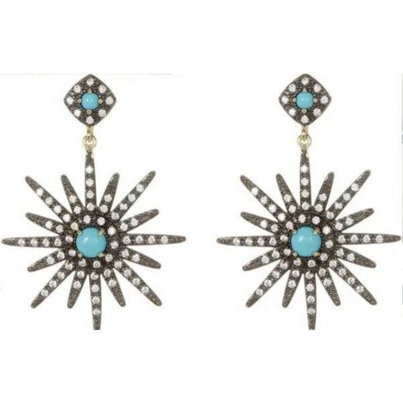 Adornia Jewelry - Adornia 14K Gold Vermeil Turquoise Swarovski Crystal Accented Starburst Earrings